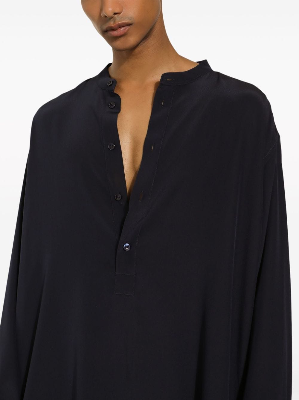 Shop Dolce & Gabbana Band-collar Silk Shirt In Black