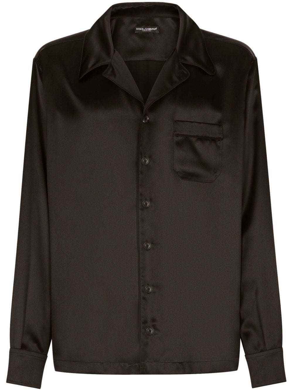 Dolce & Gabbana Cuban Collar Silk-satin Shirt In Black
