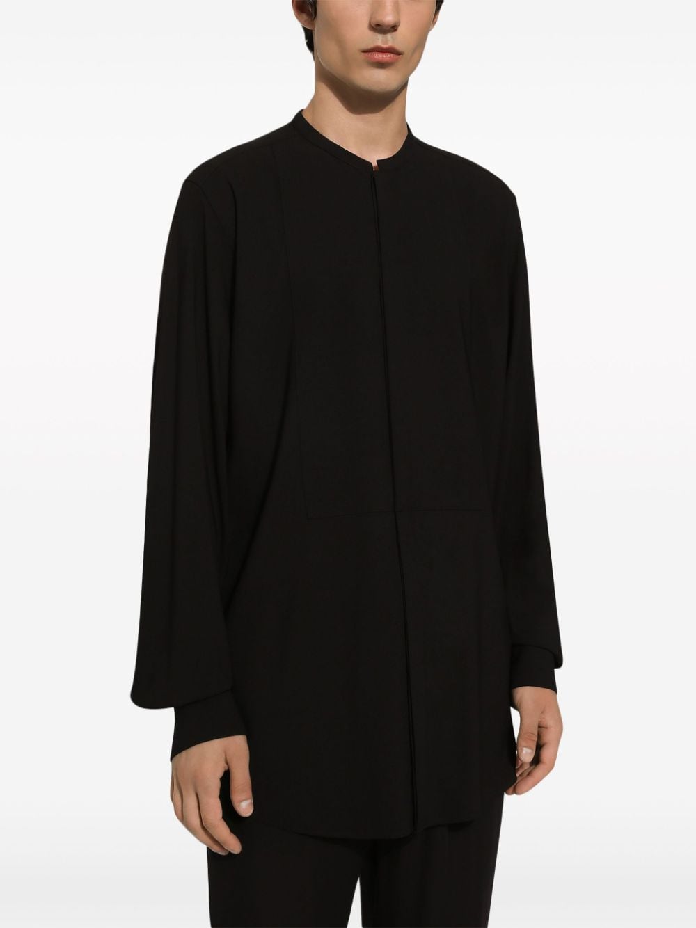 Shop Dolce & Gabbana Long-sleeved Silk-blend Shirt In Black