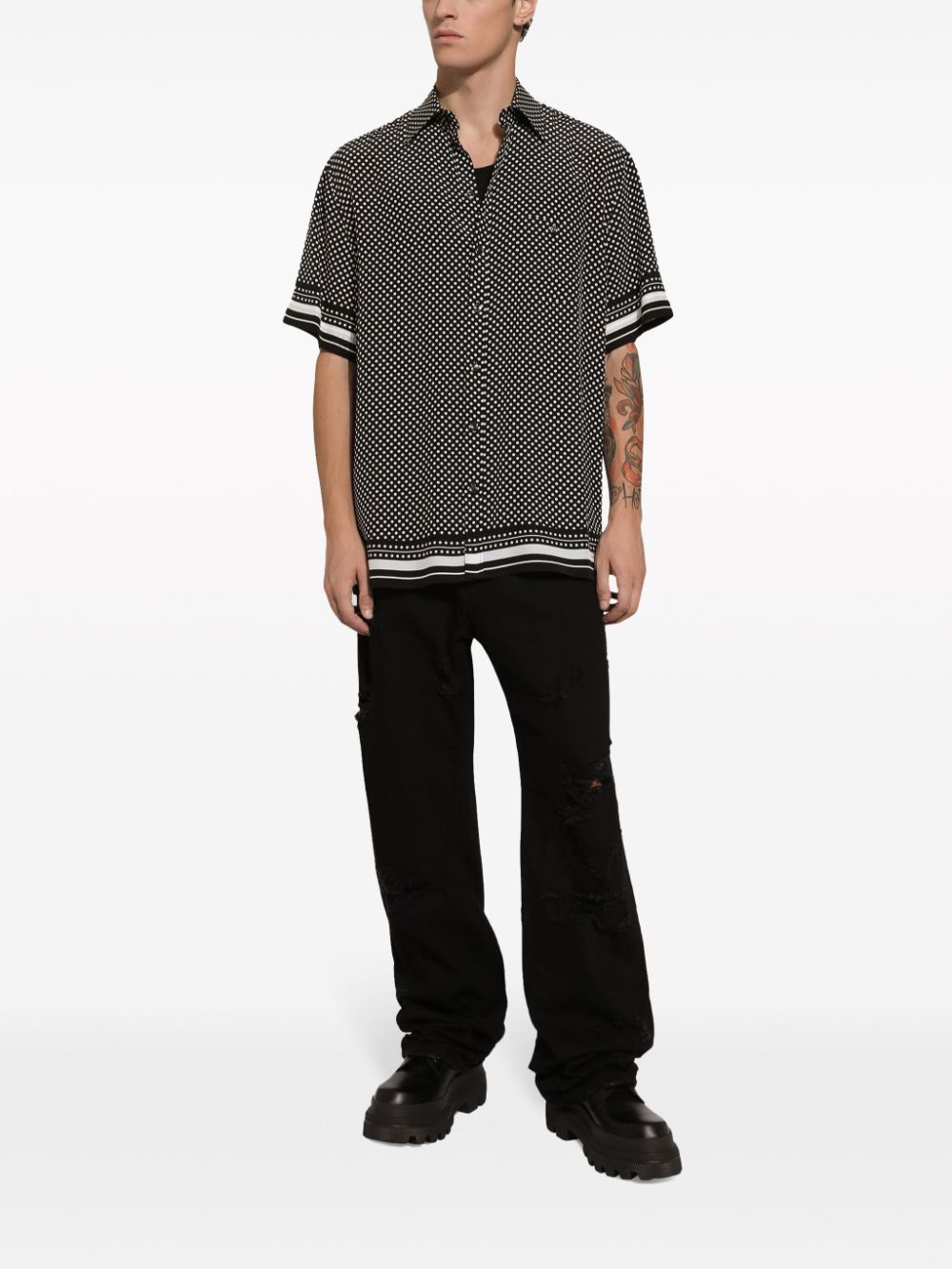 Shop Dolce & Gabbana Polka Dot-print Silk Shirt In Black