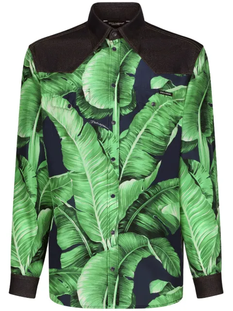 Dolce & Gabbana panelled leaf-print shirt