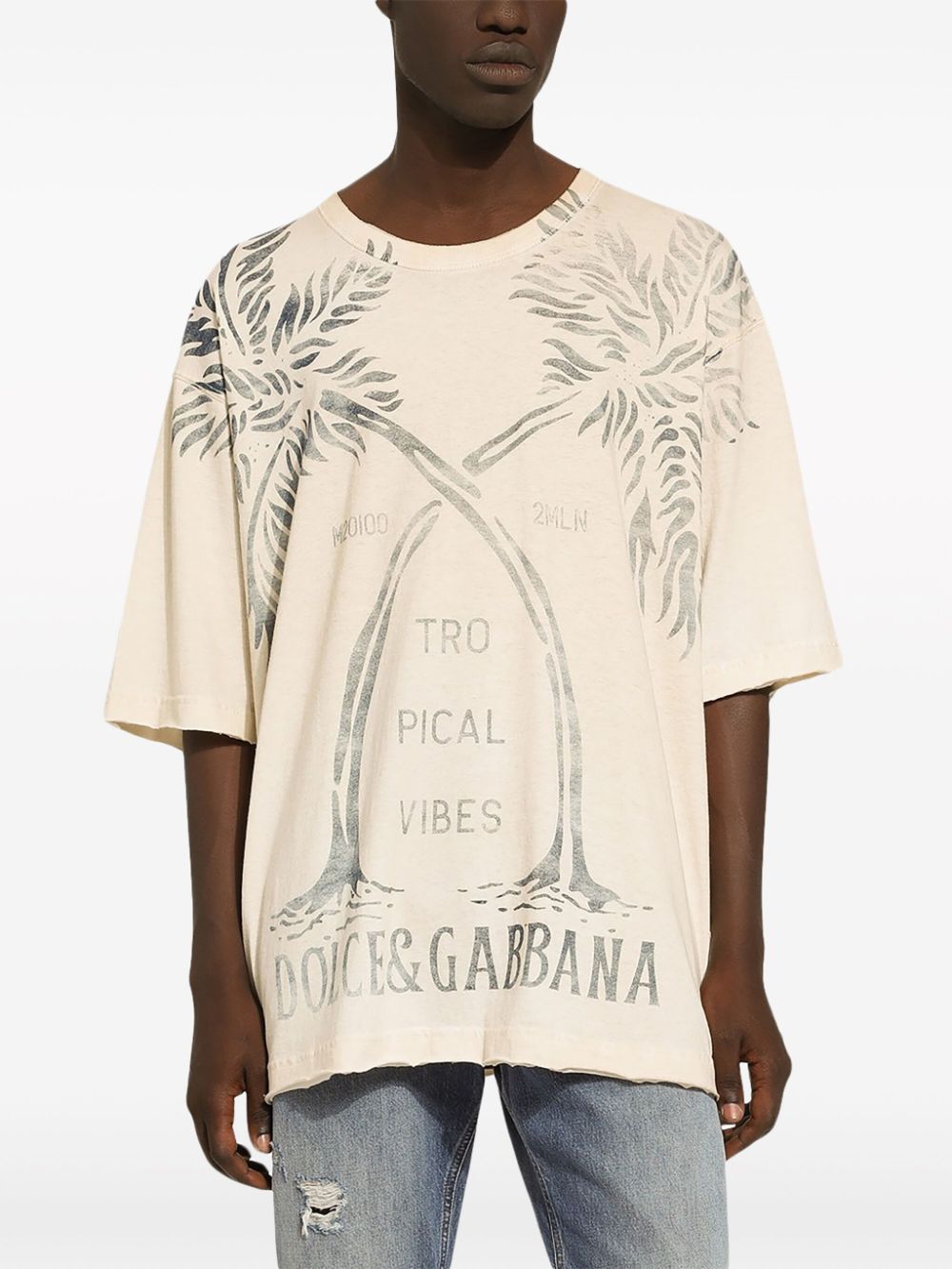 Shop Dolce & Gabbana Tree-print Cotton T-shirt In Neutrals