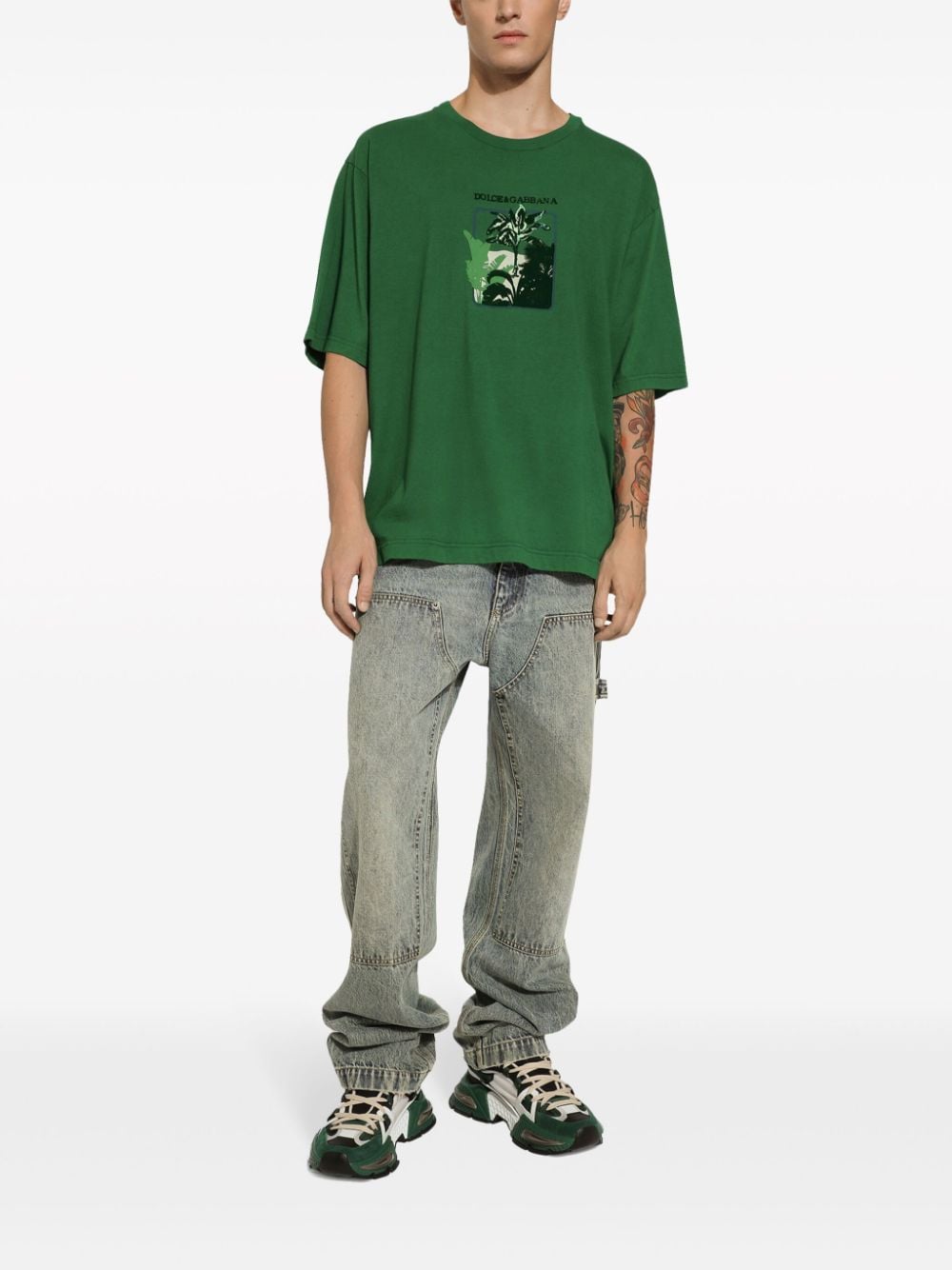 Shop Dolce & Gabbana Tree-print Cotton T-shirt In Green