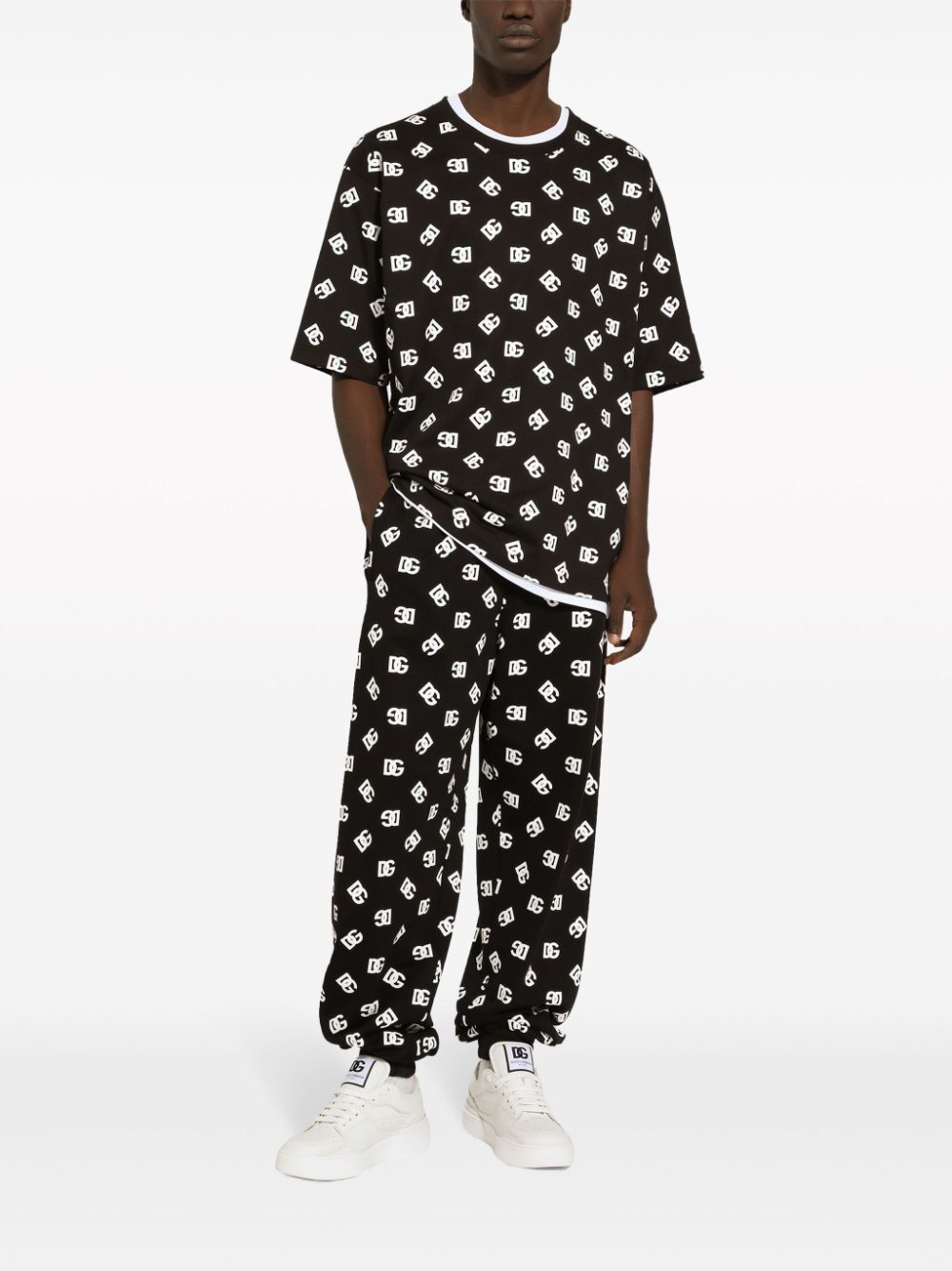 Shop Dolce & Gabbana Monogram-pattern Cotton Track Pants In Black