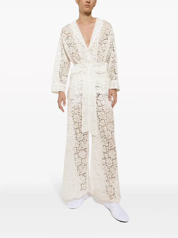 Dolce & Gabbana wide-leg floral-lace Trousers | White | FARFETCH