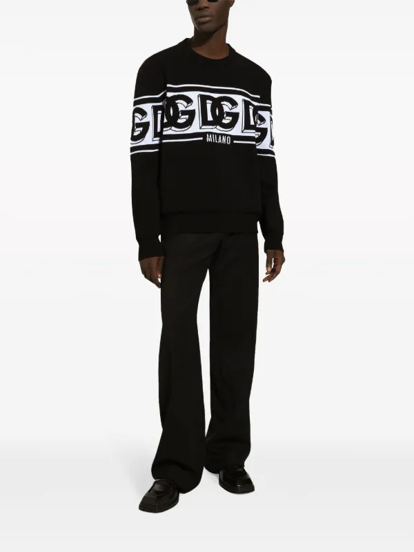 Dolce & Gabbana Suéter De Tricô Intarsia Com Logo | Preto