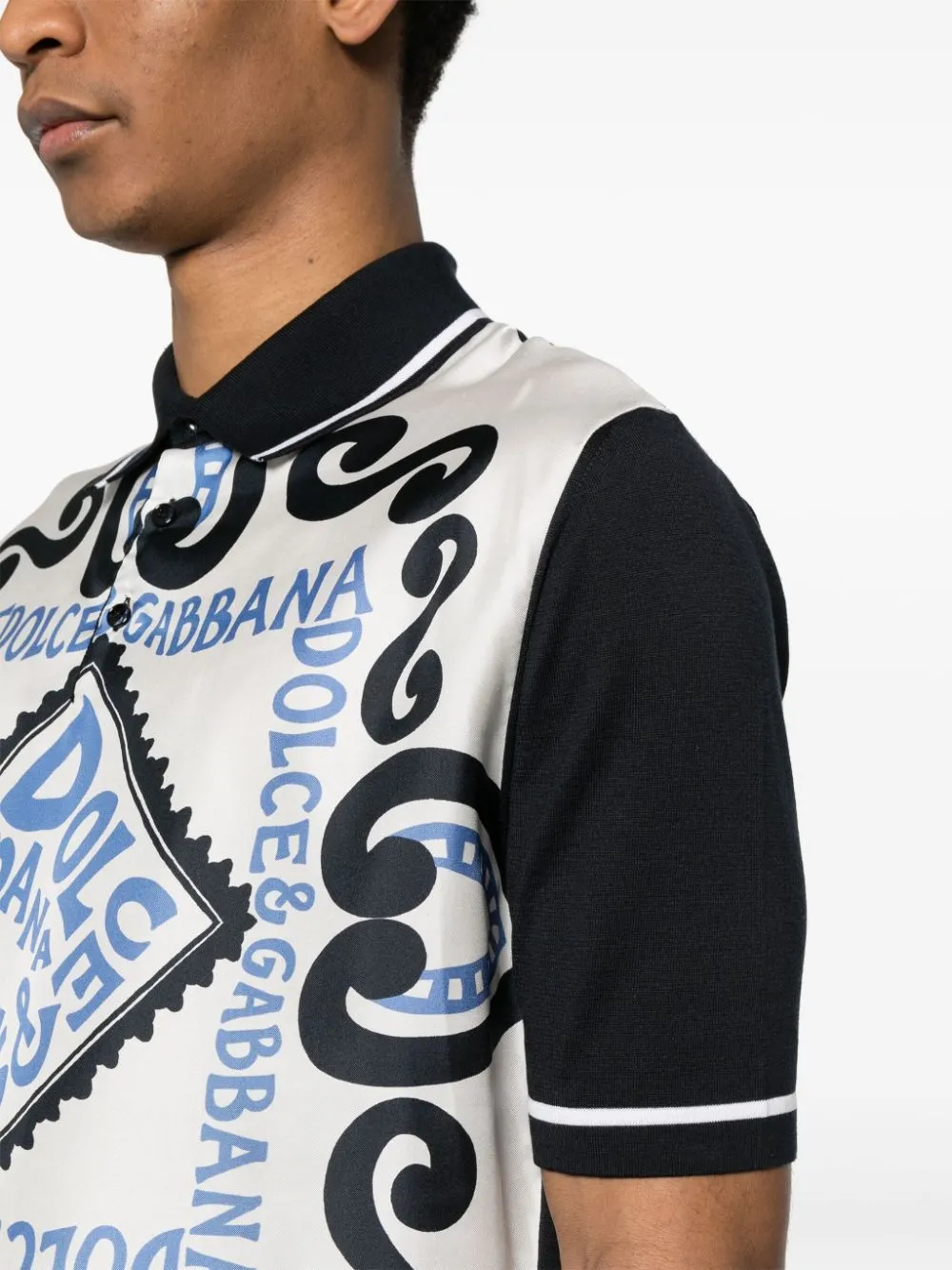Dolce & Gabbana Marina-print Silk Polo Shirt | Blue | FARFETCH