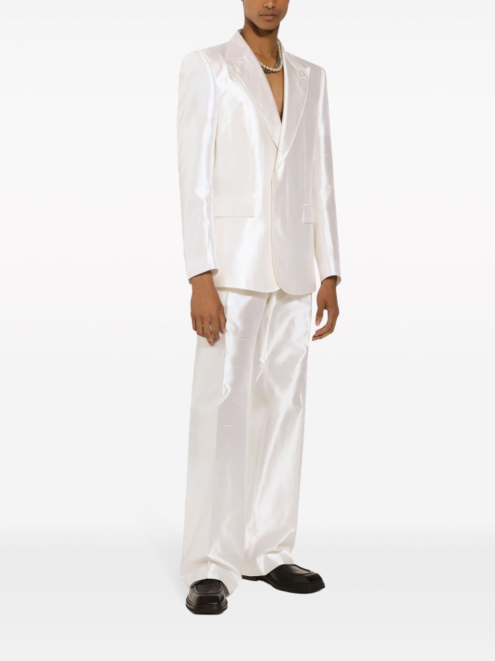 Shop Dolce & Gabbana Straight-leg Silk Tailored Trousers In White