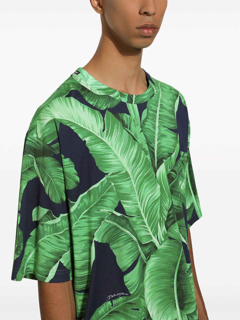 Shop Dolce & Gabbana Leaf-print Cotton T-shirt In Green