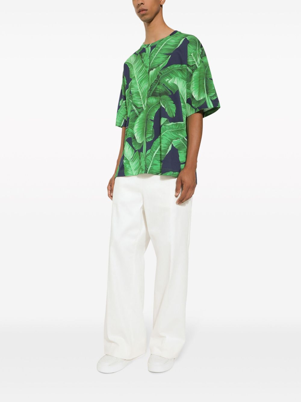 Shop Dolce & Gabbana Leaf-print Cotton T-shirt In Green