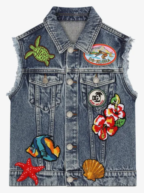 Dolce & Gabbana Kids floral-print denim vest