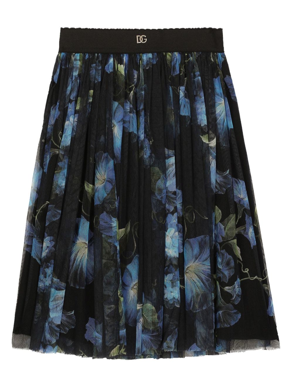 Dolce & Gabbana Kids' Floral-print Plated Skirt In Black