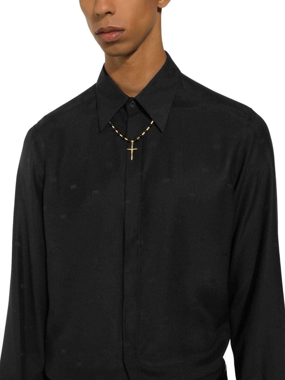 Shop Dolce & Gabbana Cross-pendant Ball-chain Necklace In Gold