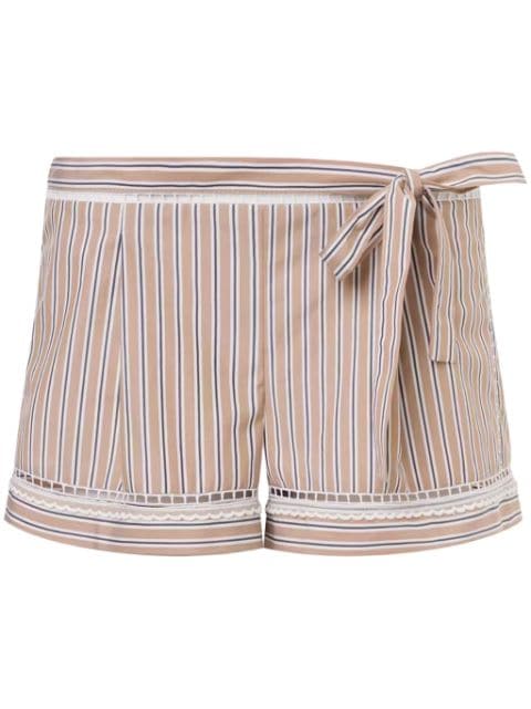 Alberta Ferretti bow-embellished striped mini shorts