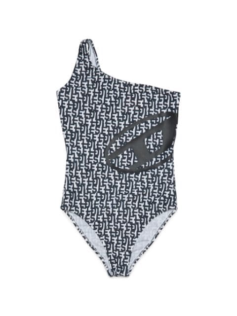 Diesel Kids monogram-print one-shoulder swimsuit
