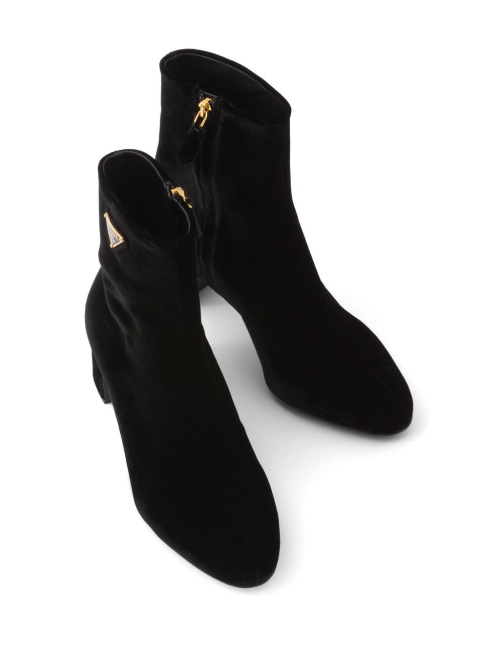 Shop Prada Triangle-logo Velvet Boots In Black