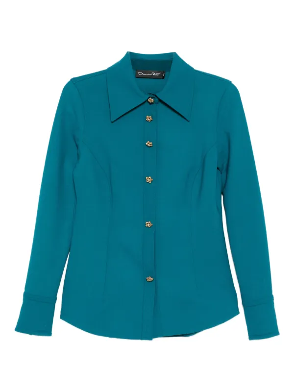 Oscar de la Renta Floral Buttoned Shirt in Blue