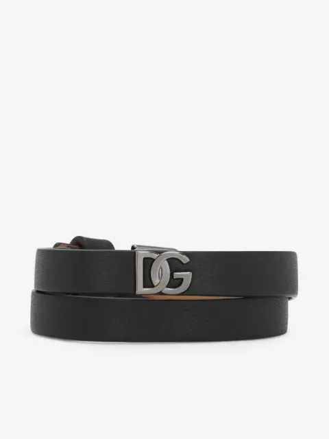 Dolce & Gabbana Pulseira de couro com placa de logo
