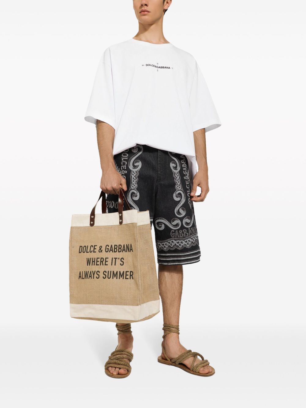 Shop Dolce & Gabbana Shopping Logo-print Tote Bag In Neutrals