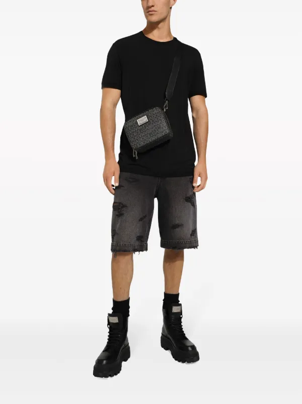DOLCE&GABBNA　ナイロン製 ダークグレー ボディバッグ Dolce & Gabbana logo-plaque monogram-pattern Shoulder Bag | Black