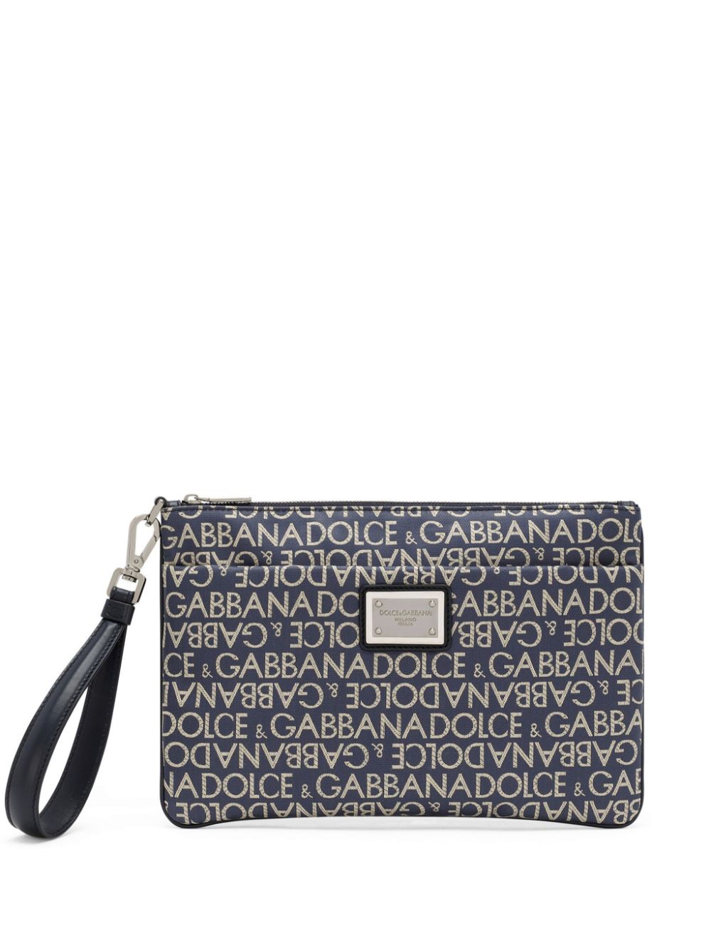 Dolce & Gabbana Logo-plaque Jacquard-logo Clutch Bag In Blue