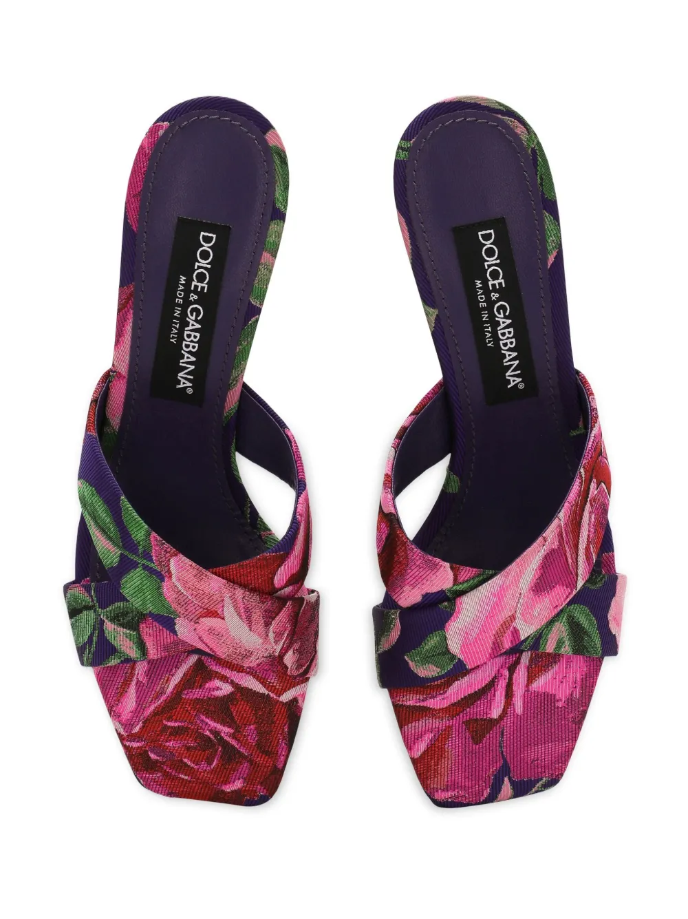 Shop Dolce & Gabbana 3.5-heel Floral-jacquard Mules In Purple