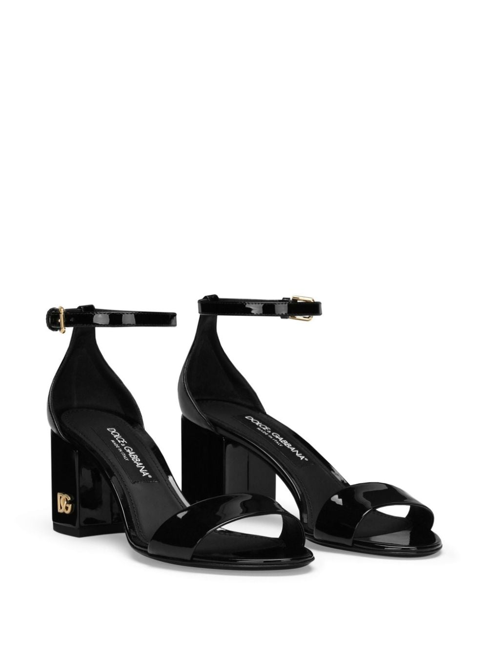 Shop Dolce & Gabbana Dg-plaque Patent-leather Sandals In Black