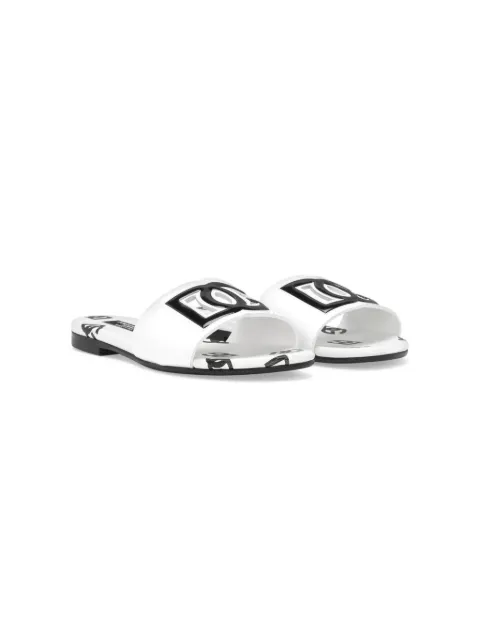 Dolce & Gabbana Kids DG cut-out leather slides