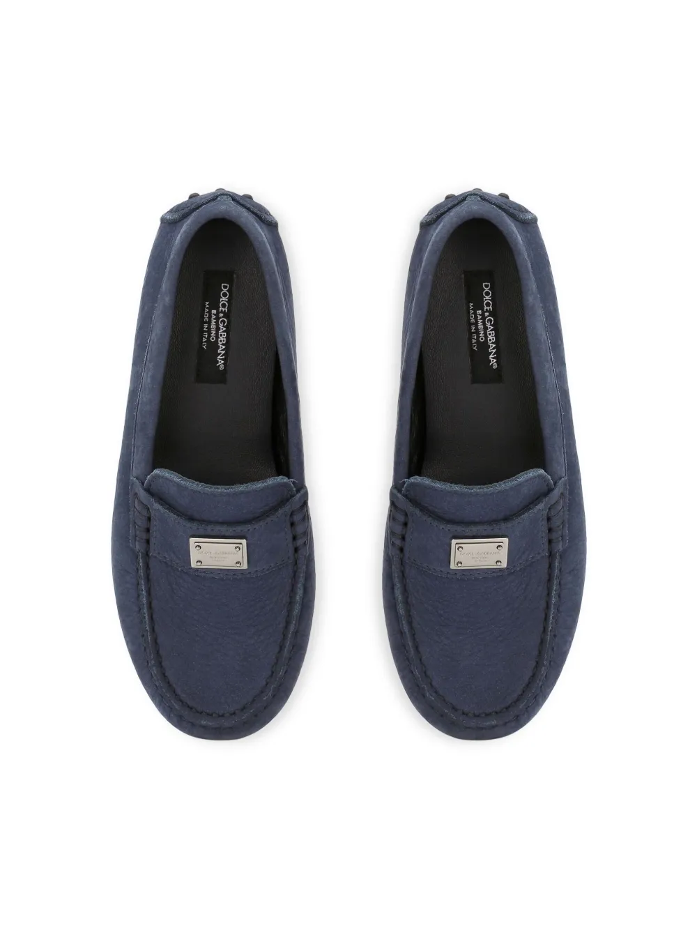 Shop Dolce & Gabbana Logo-plaque Leather Loafers In Blue