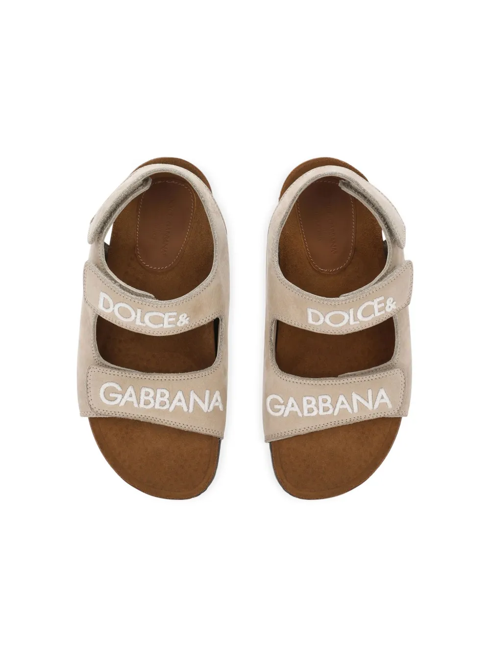 Dolce & Gabbana Logo-embroidered Touch-strap Sandals In Neutrals