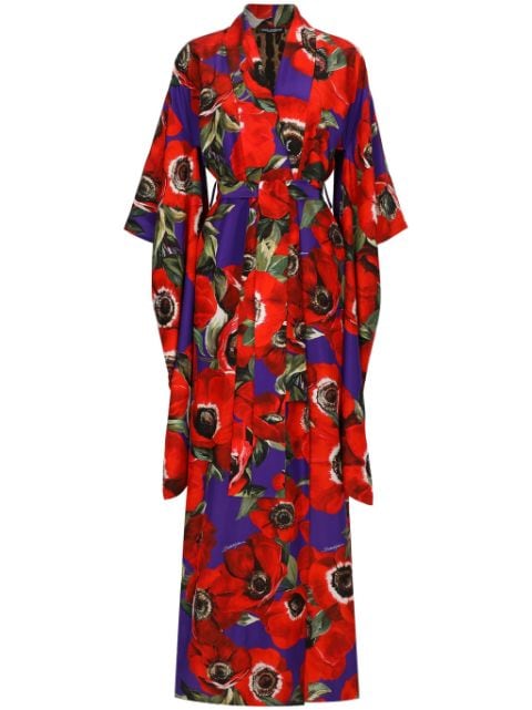 Dolce & Gabbana floral-print silk belted coat