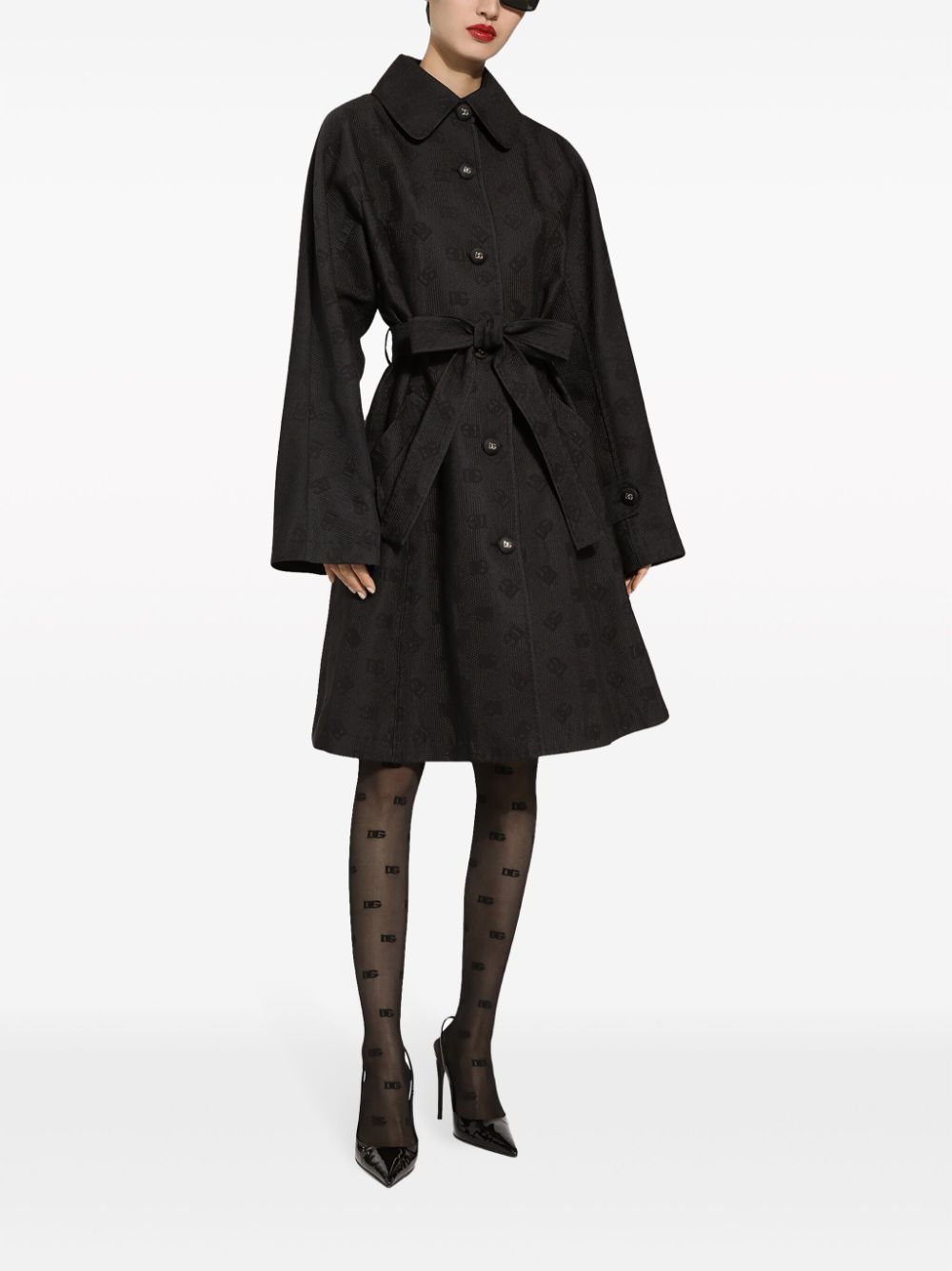 Shop Dolce & Gabbana Logo-jacquard Belted Trench Coat In Black