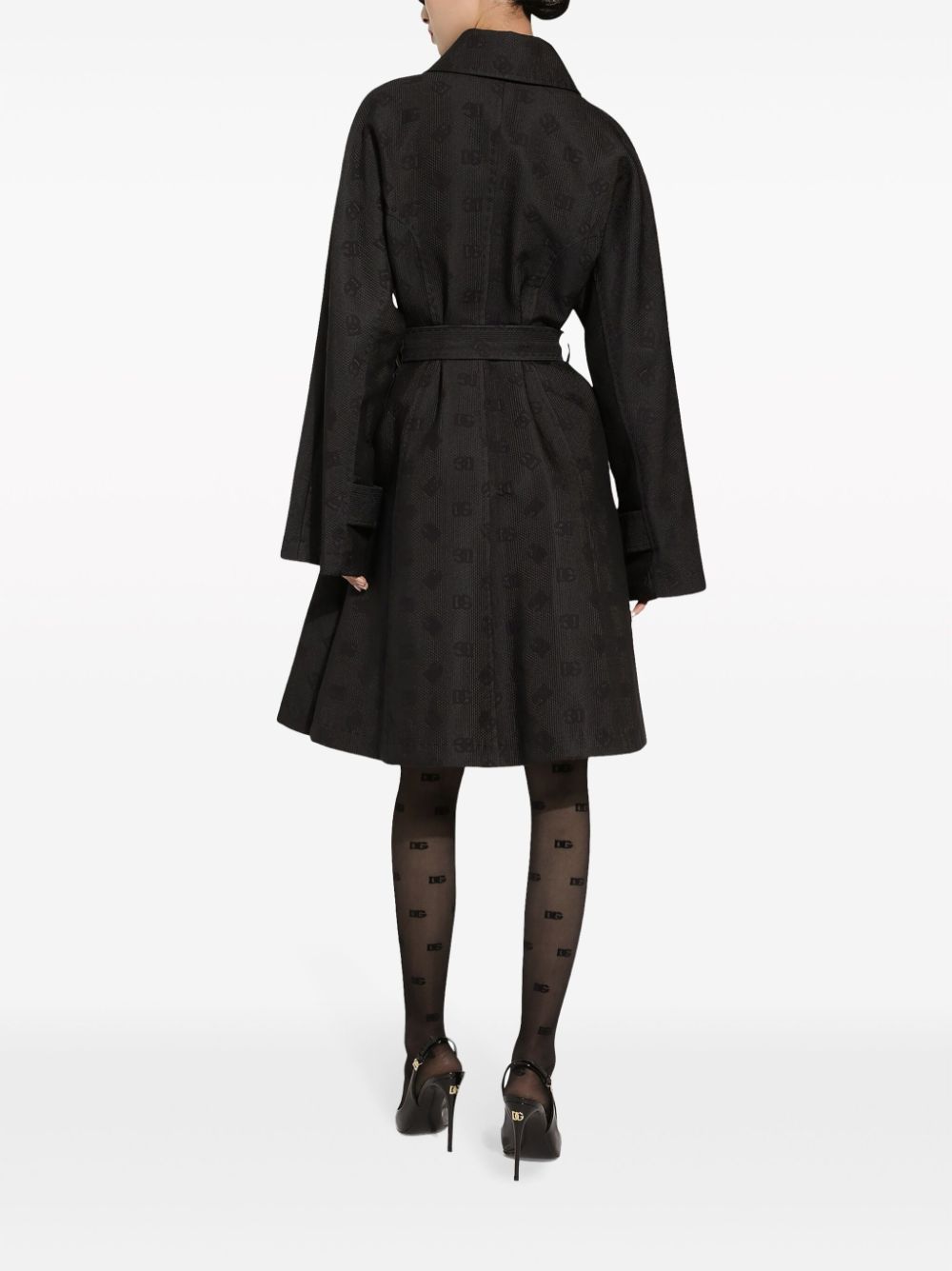 Dolce & Gabbana Trenchcoat met logo jacquard en ceintuur Zwart