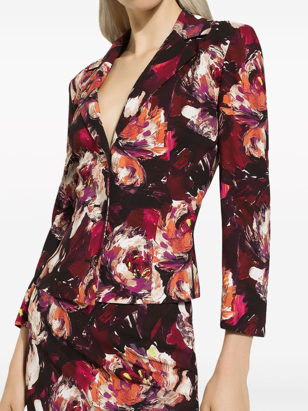 Shop Dolce & Gabbana Floral-print Fitted-waistline Blazer In Red