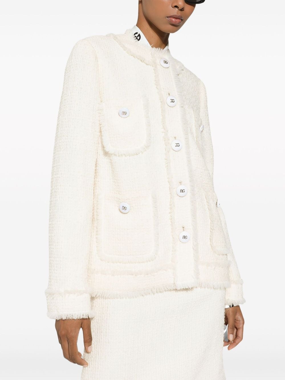 Shop Dolce & Gabbana Round-neck Tweed Jacket In Nude