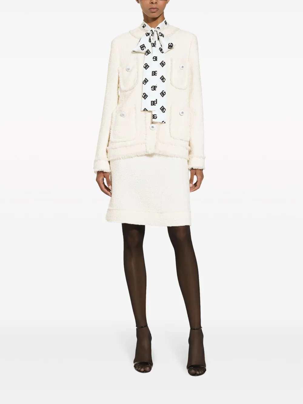 Shop Dolce & Gabbana Round-neck Tweed Jacket In Nude