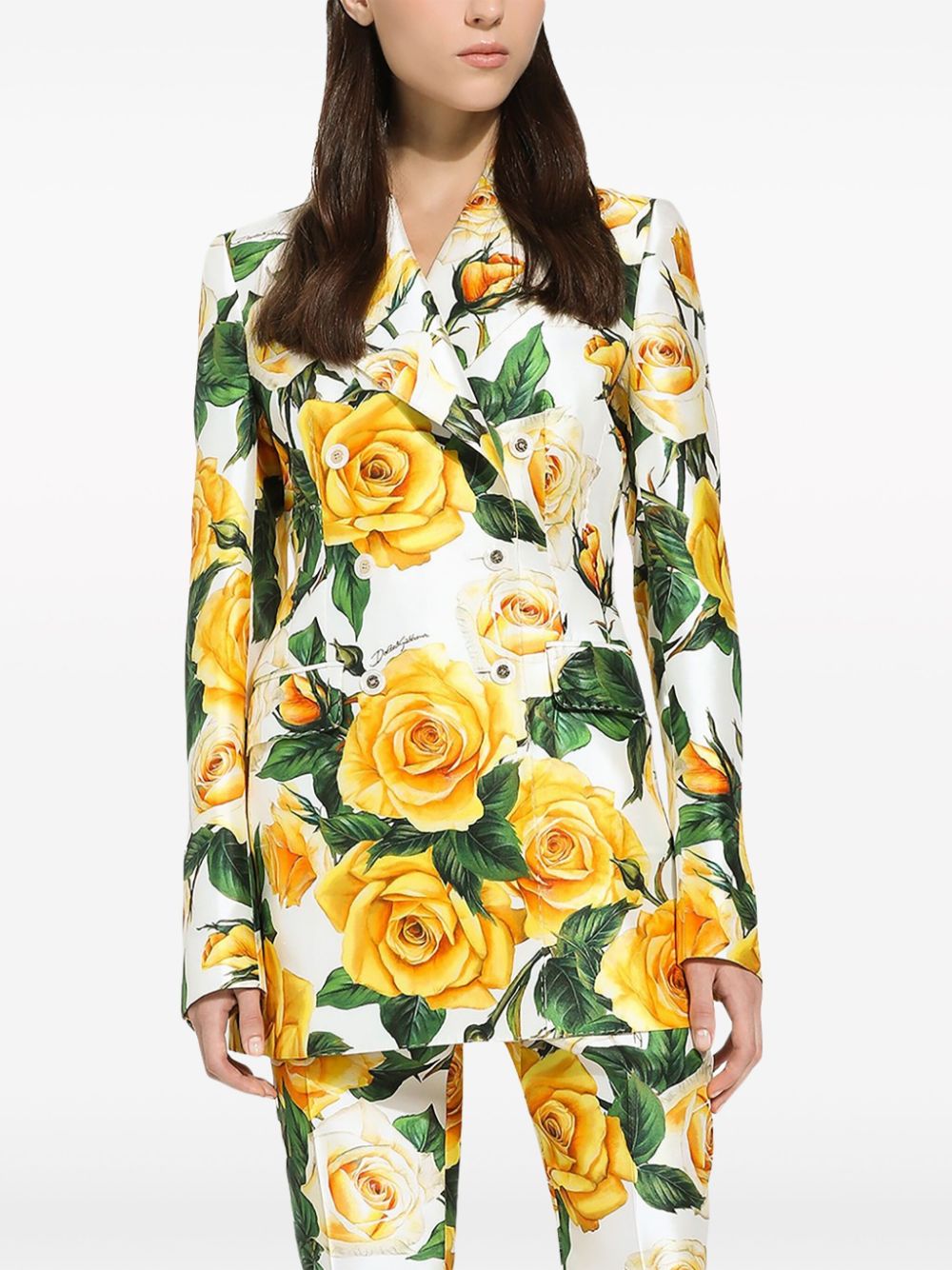 Shop Dolce & Gabbana Turlington Rose-print Blazer In White