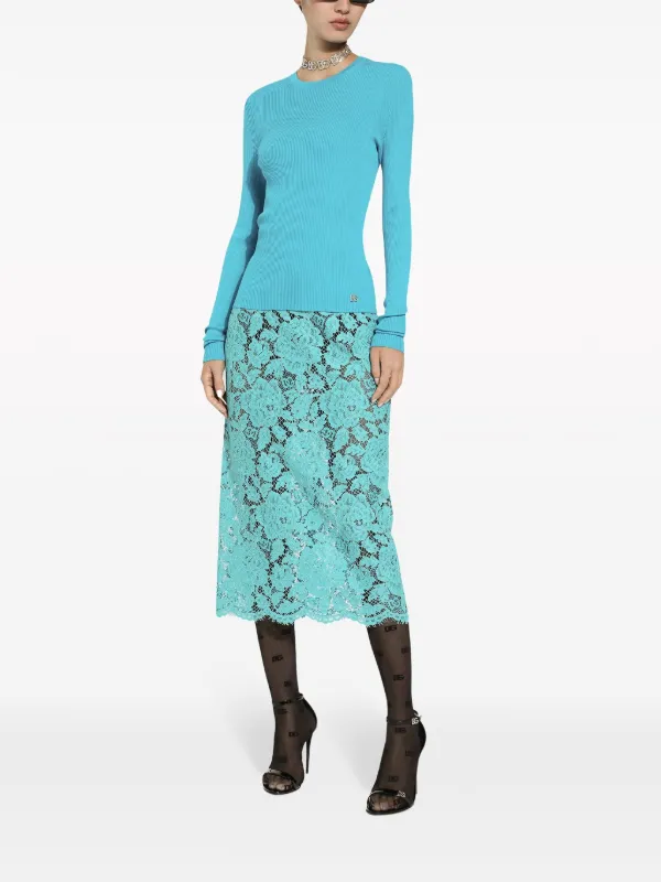 Dolce & Gabbana floral-lace high-waisted Midi Skirt | Blue | FARFETCH