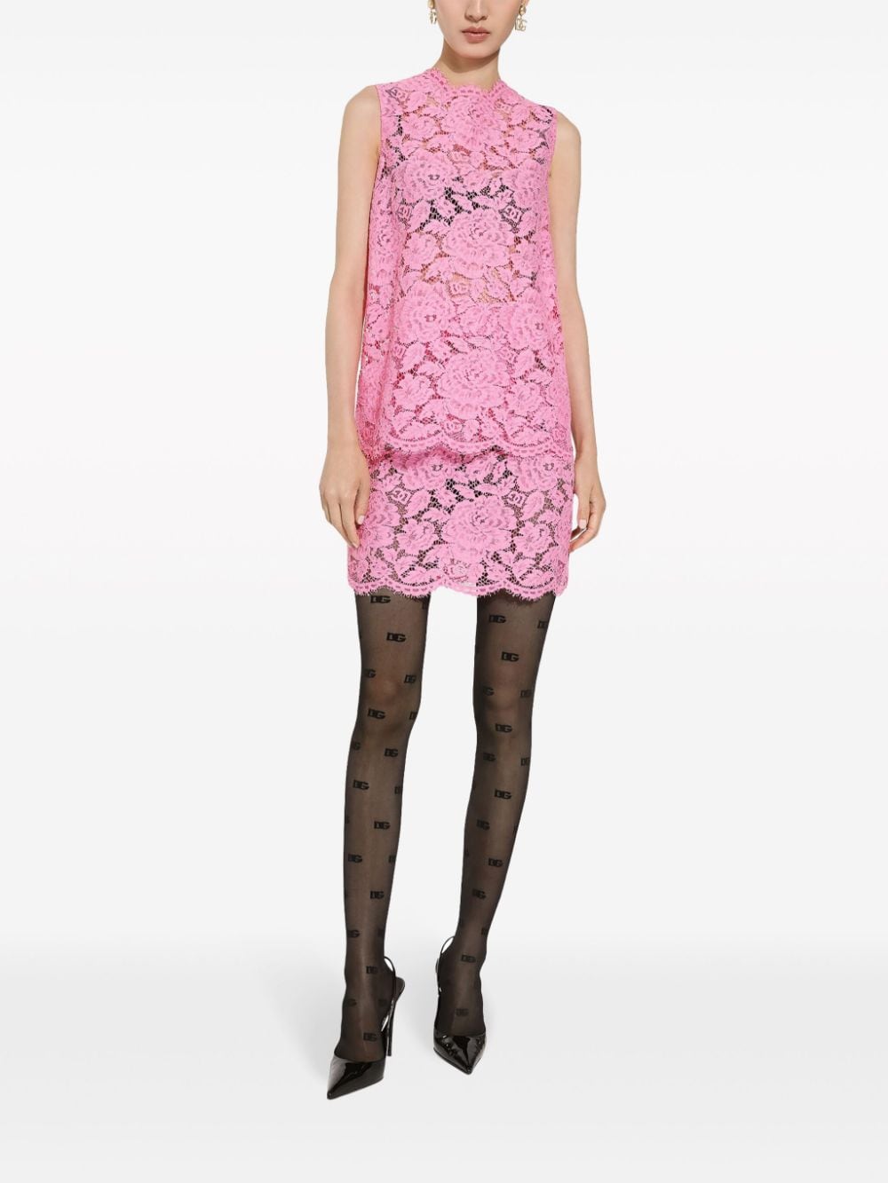 Shop Dolce & Gabbana Floral Lace Miniskirt In Pink