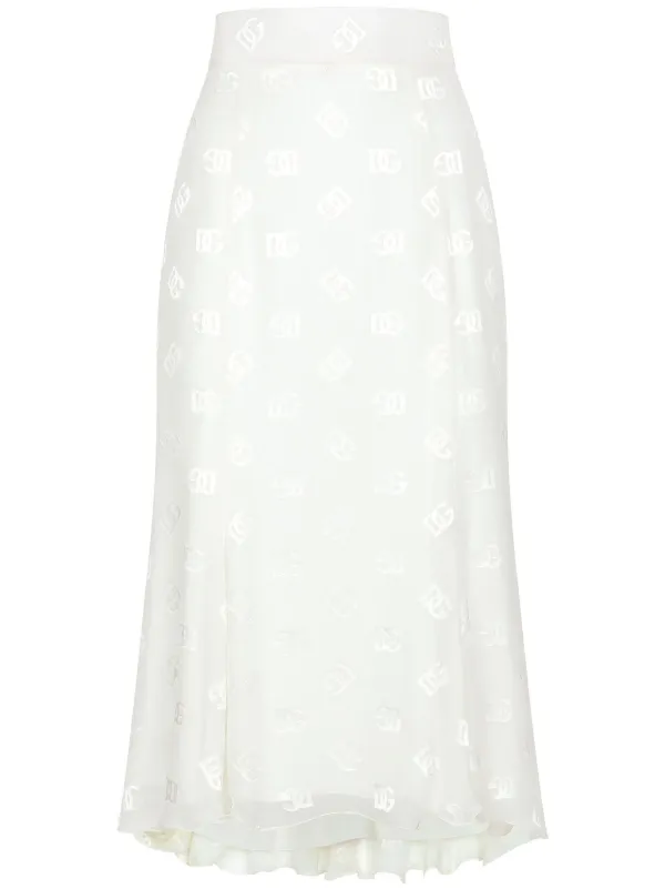 Dolce Gabbana DG Logo Godet Skirt White FARFETCH IN