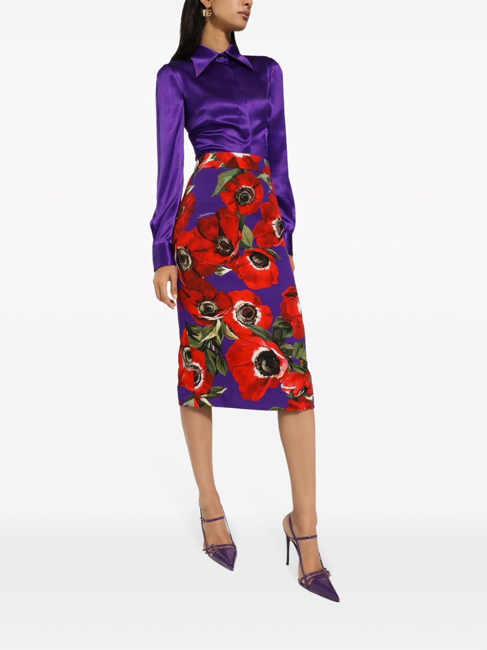 Shop Dolce & Gabbana Floral-print Pencil Skirt In Purple