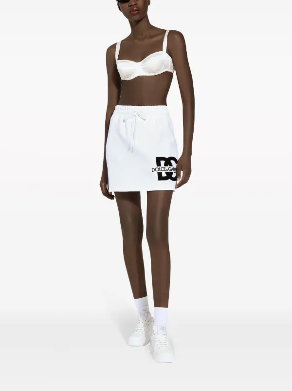 【Sale】DOLCE＆GABBANA ロゴ ミニスカート サンド Dolce & Gabbana logo-print cotton-blend Miniskirt | White