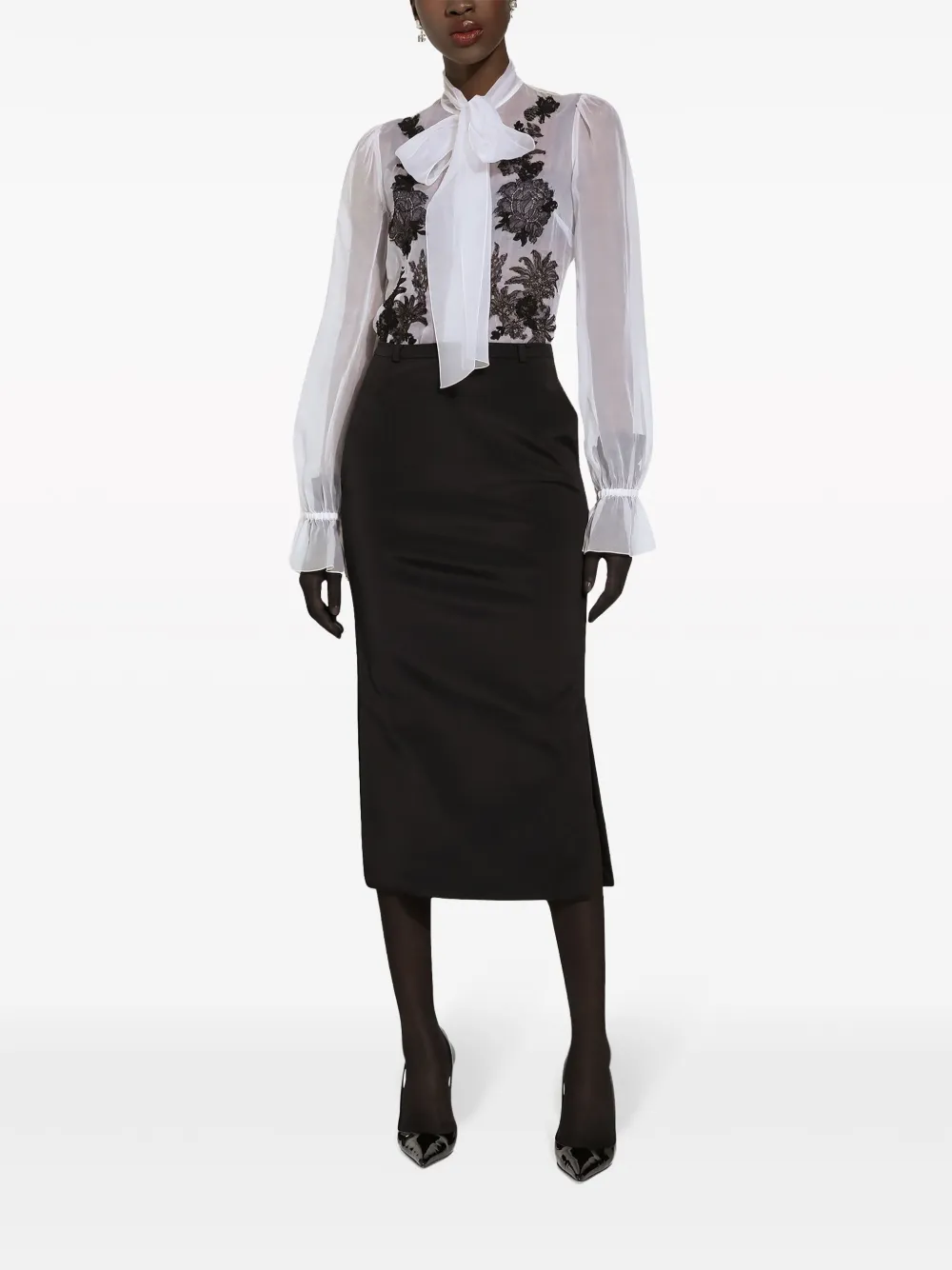 Shop Dolce & Gabbana Lace-appliqué Silk-blend Shirt In White