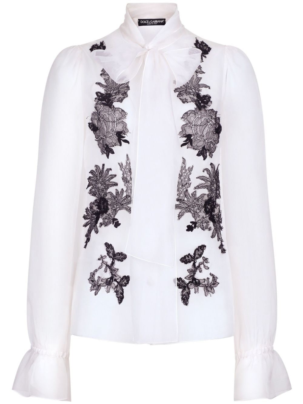 Dolce & Gabbana Lace-appliqué Silk-blend Shirt In White