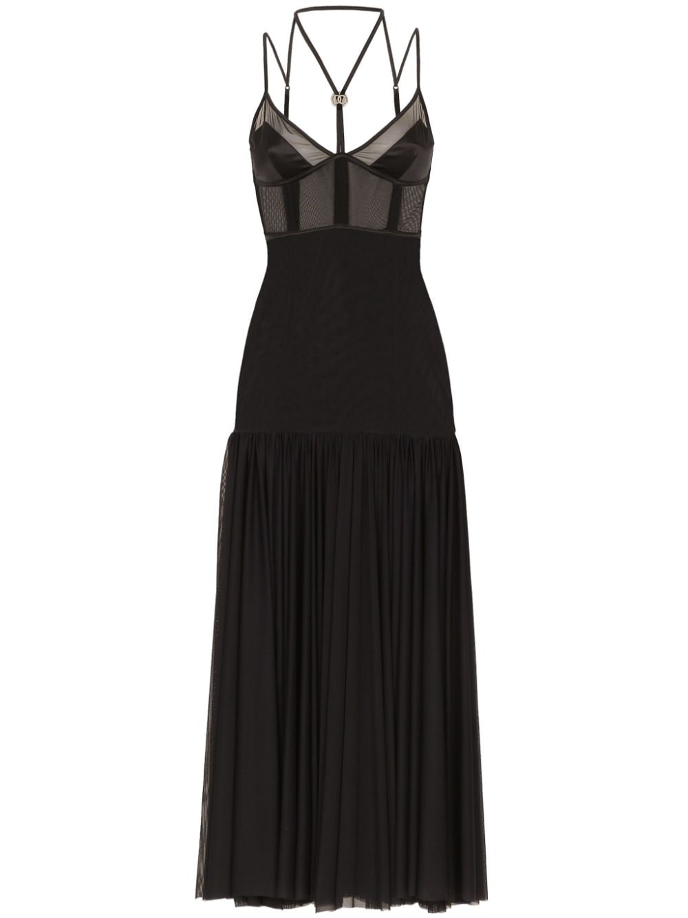 Dolce & Gabbana Dg-plaque Tulle Midi Dress In Black