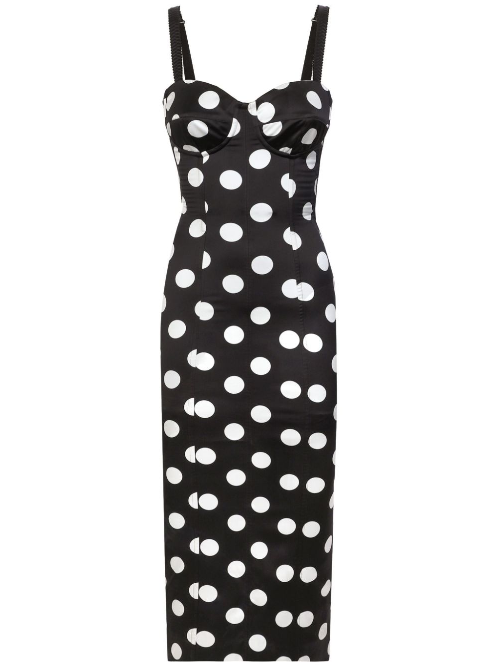 Shop Dolce & Gabbana Polka Dot-print Satin Dress In Black