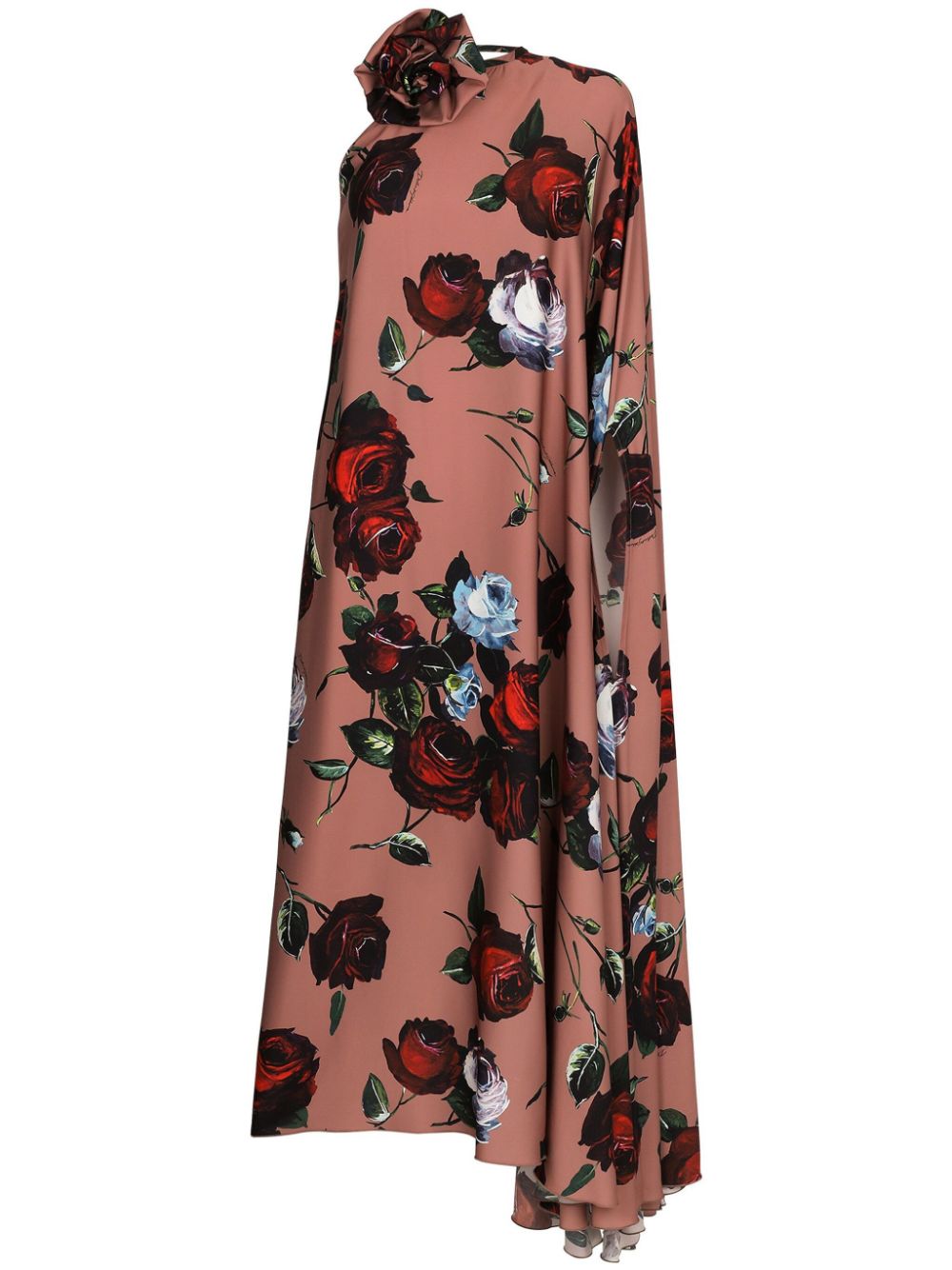 Rose-print asymmetric dress