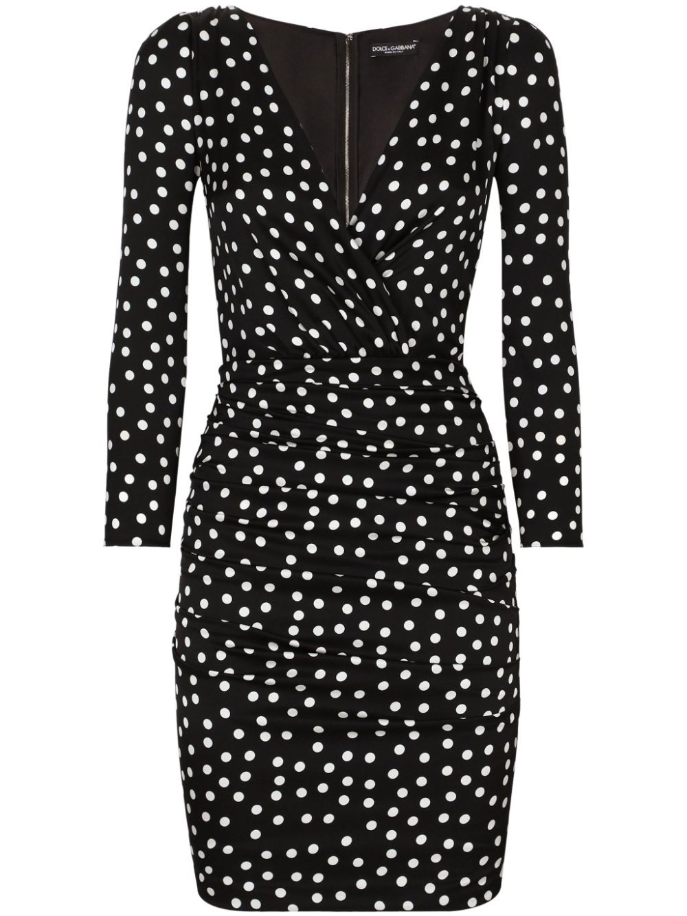 Shop Dolce & Gabbana Polka Dot-print Draped Minidress In Black