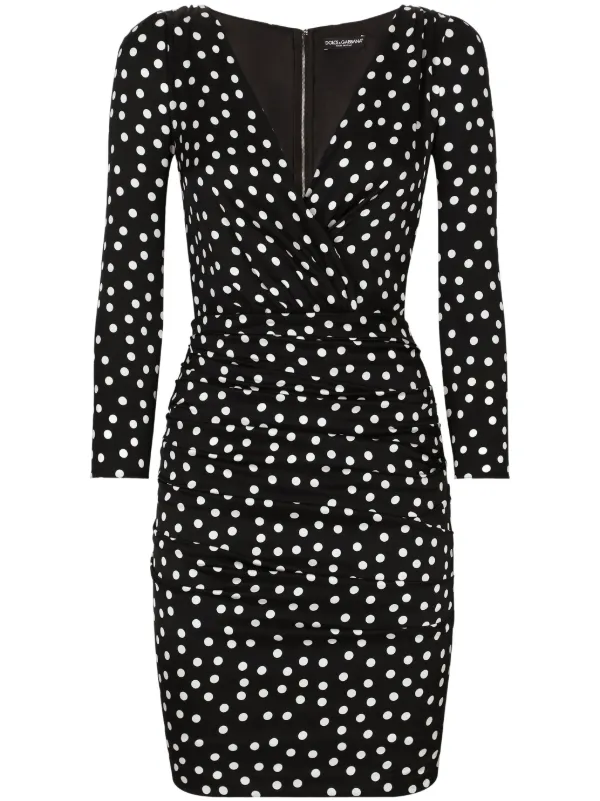 black long sleeve wedding guest dress Polka Dot Halter Mini Dress Ruched White & Black | Ruffle Summer Party  Dress | Backless Cocktail Tie-Neck Fit & Flare Vacation Outfit