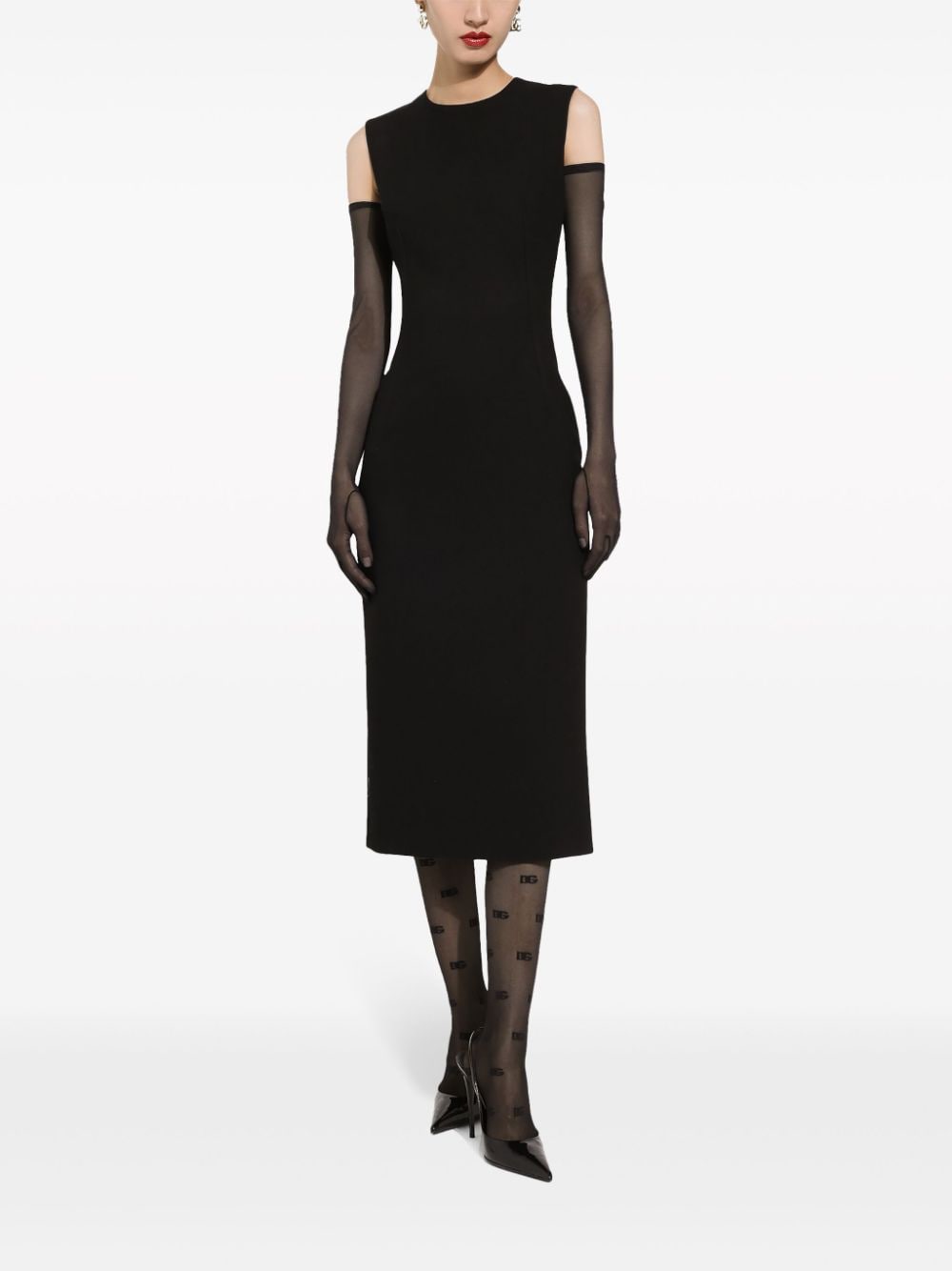 Shop Dolce & Gabbana Round-neck Sleeveless Midi Dress In Schwarz